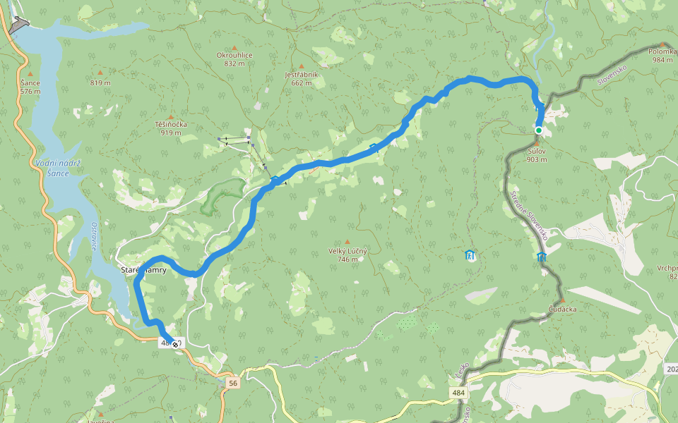 [Ž] Súľov - Staré Hamry most walking route map in Staré Hamry