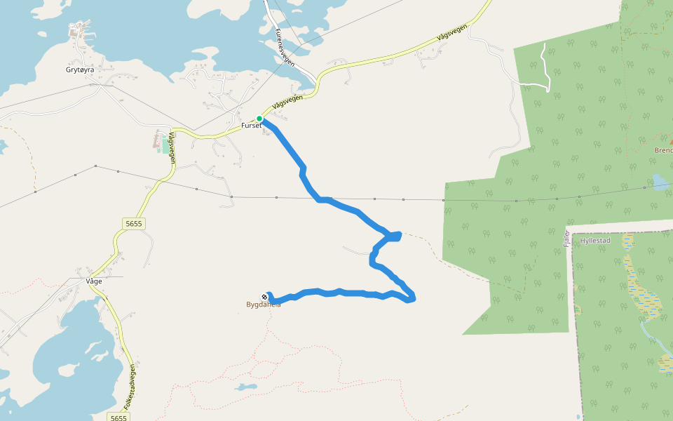 Bygdeheia Furset–Skår walking route map in Korssund