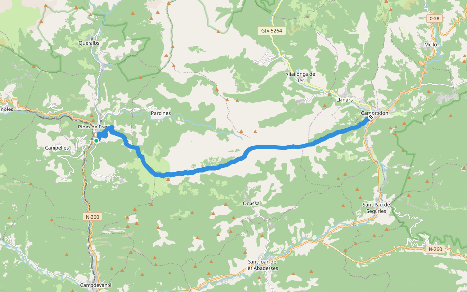 PR-C 190 Sender de Camprodon a Ribes de Freser walking route map in Ribes de Freser