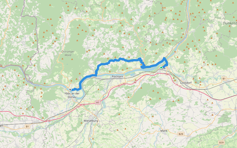 Jakobsweg walking route map in Melk
