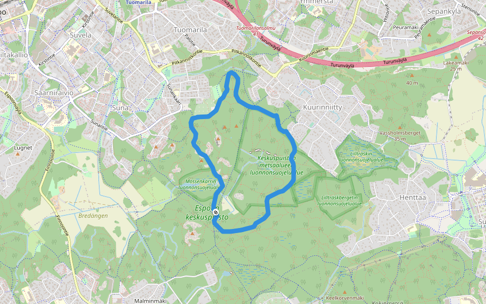 Keskuspuiston kuntorata walking route map in Helsinki