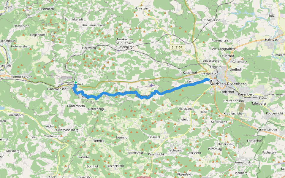 Erzweg Högener Schlaufe walking route map in Weigendorf