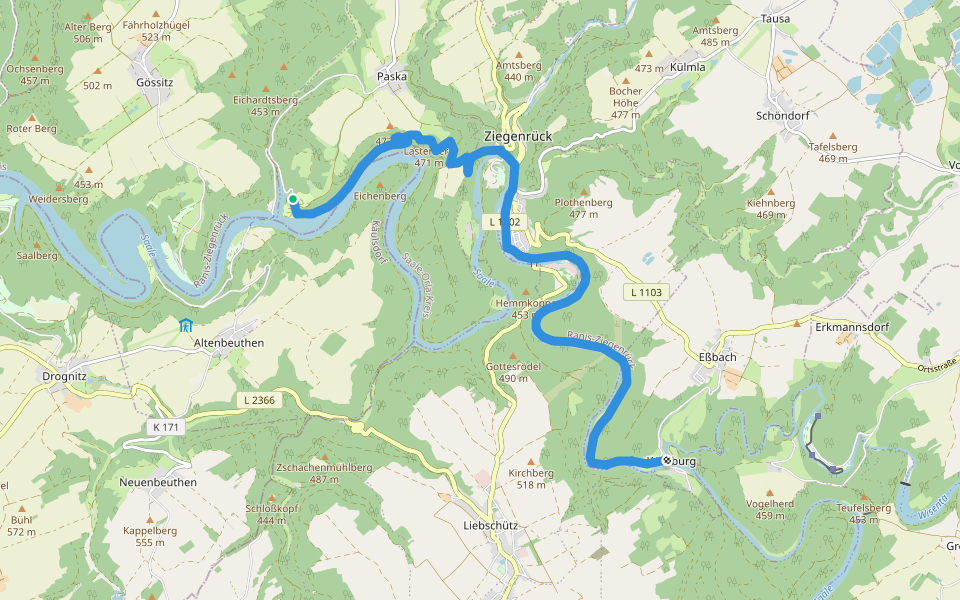 Wanderweg blaues Kreuz walking route map in Paska