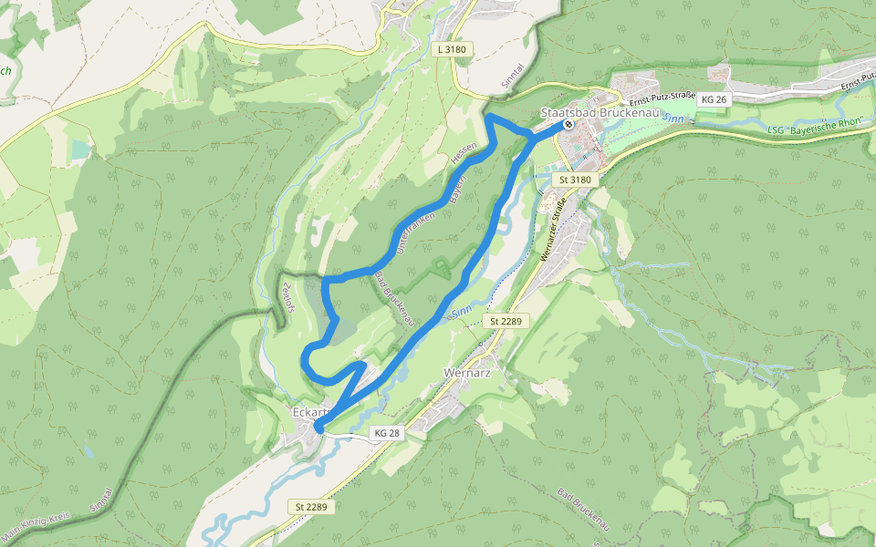 Rhön-Rundweg 5 Sinntal walking route map in Bad Brückenau