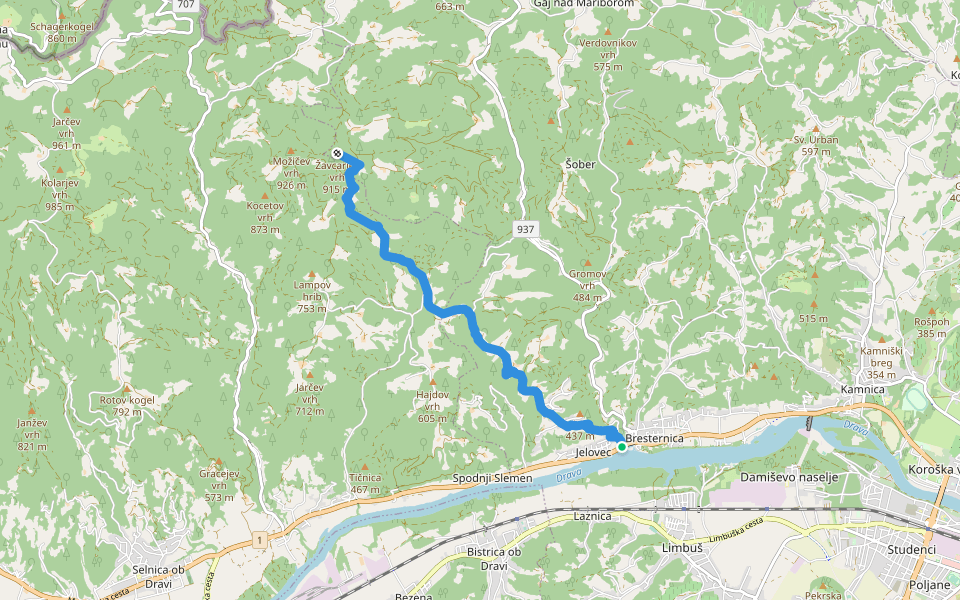 Jelovec - Žavcarjev vrh walking route map in Jelovec