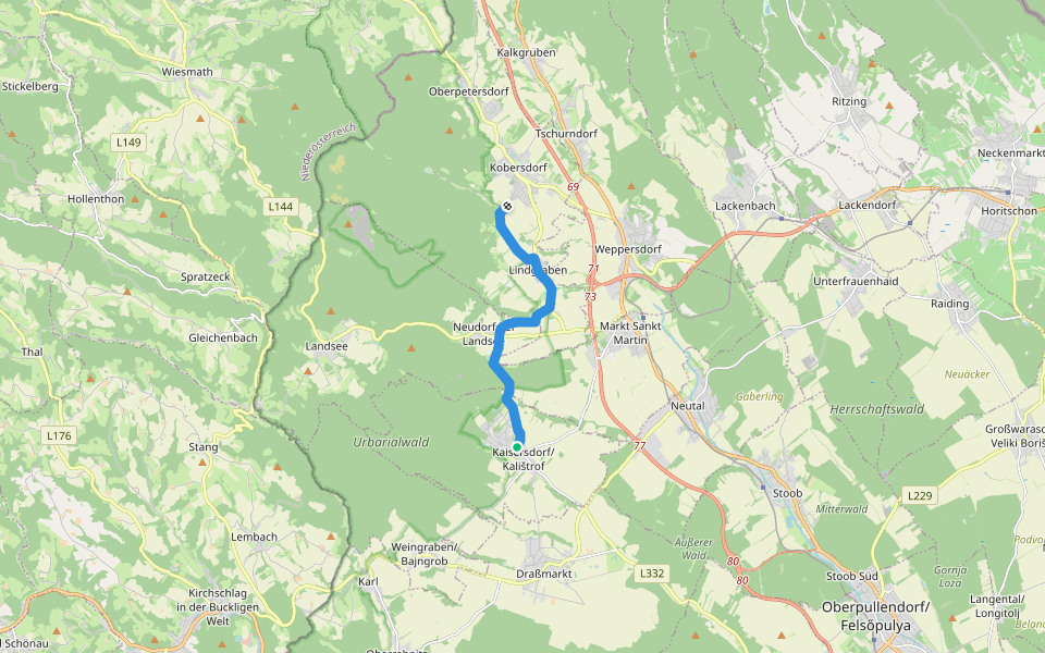 Kaisersdorf - Neudorf - Lindgraben - Kobersdorf walking route map in Kaisersdorf