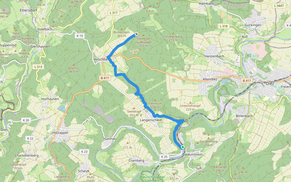 Lubentiusweg walking route map in Balduinstein