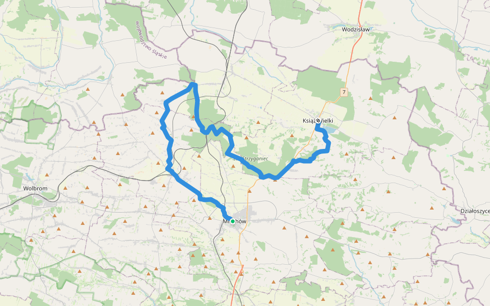 Miechów - Książ Wlk. walking route map in Miechów