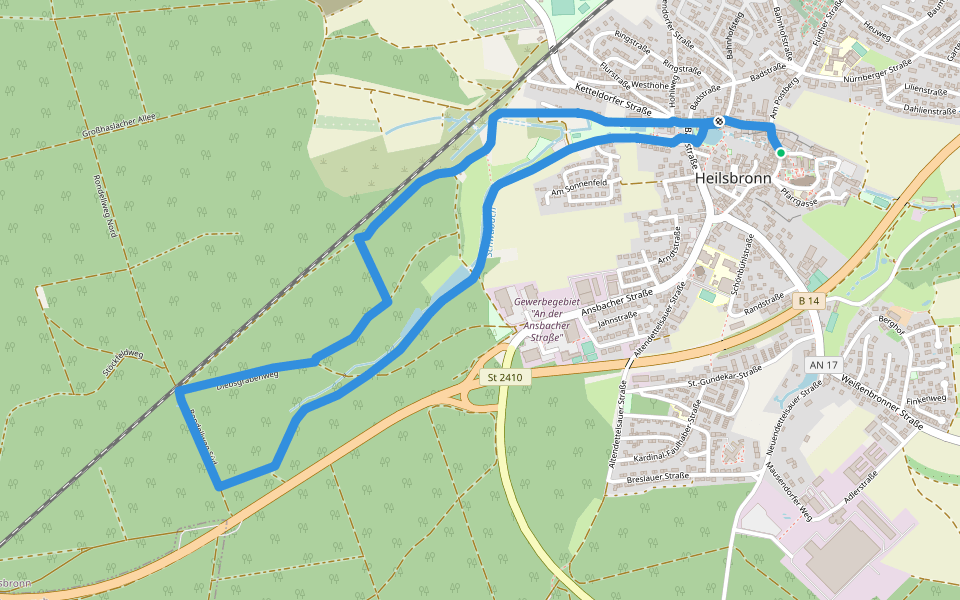Heilsbronner Rundweg 1 walking route map in Heilsbronn
