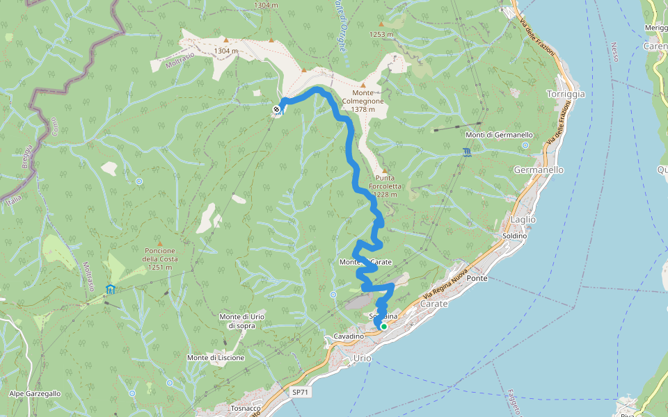 Carate Urio - Rifugio Murelli walking route map in Carate Urio