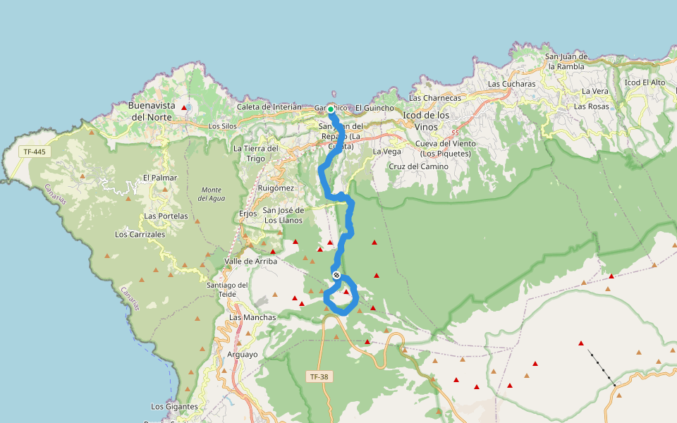 PR-TF 43 Garachico - Montaña Chinyero walking route map in Garachico