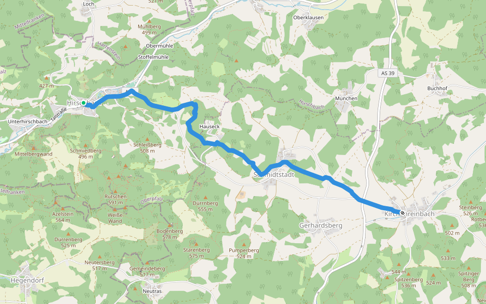 Hirschbach-Kirchenreinbach walking route map in Hirschbach