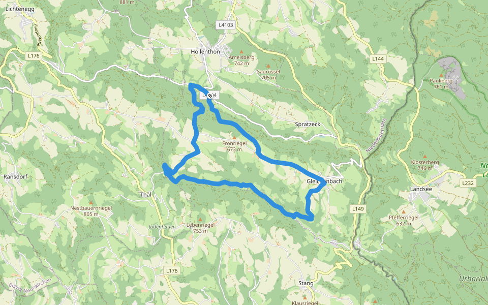 Mittereck - Gleichenbach - Filzmühle - Obereck - Karnermühle Rundwanderweg walking route map in Hollenthon