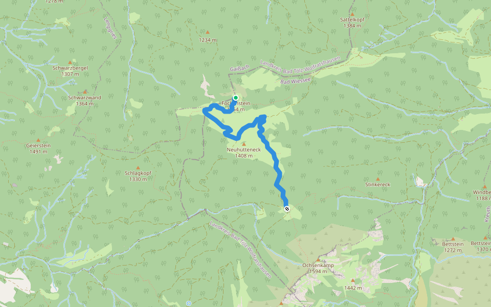 Wanderweg 614 - Bayerische Voralpen walking route map in Gaißach