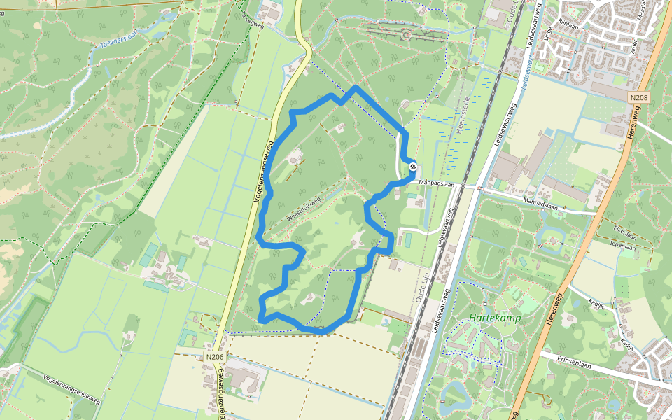 Vinkenduin en Oud Woestduin walking route map in Vogelenzang