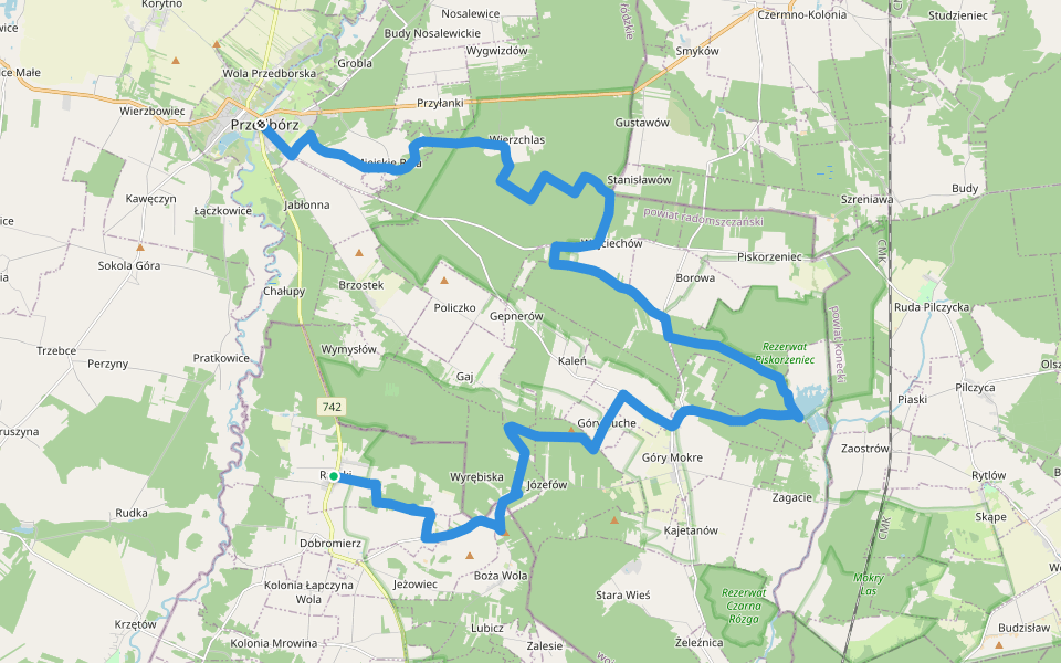 Szlak Przedborskiego Parku Krajobrazowego walking route map in Rączki