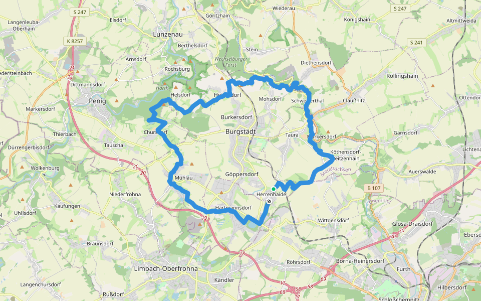Rundweg um Burgstädt walking route map in Burgstädt