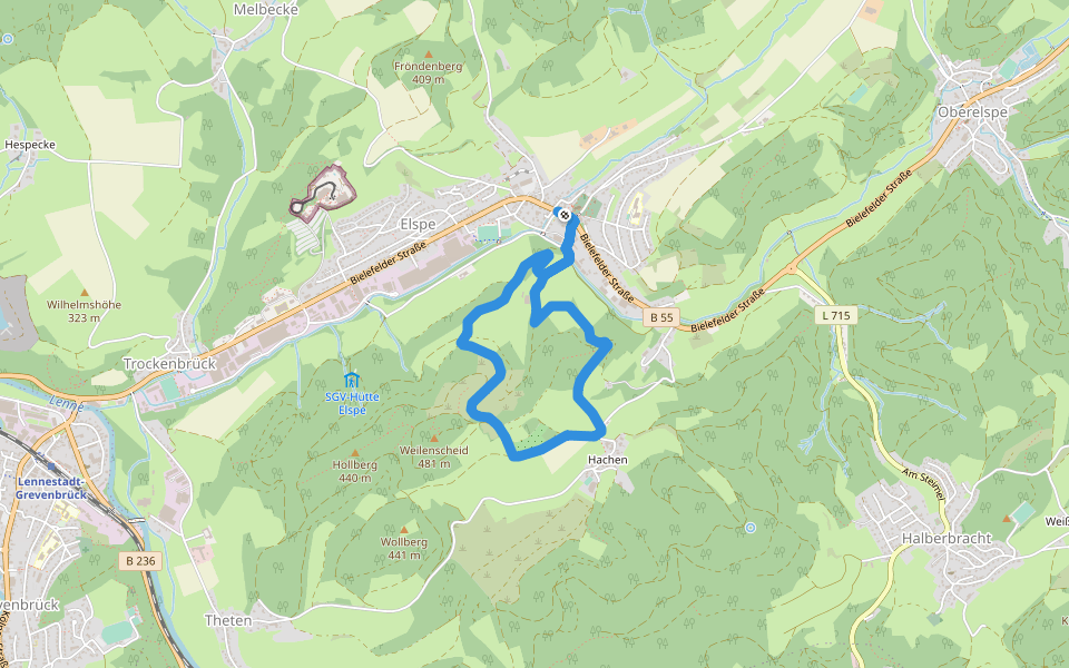 Elspe Rundweg A16 walking route map in Lennestadt