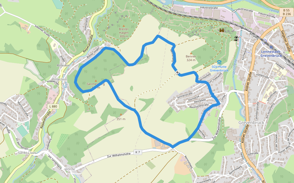 Grevenbrück Rundweg A18 walking route map in Lennestadt