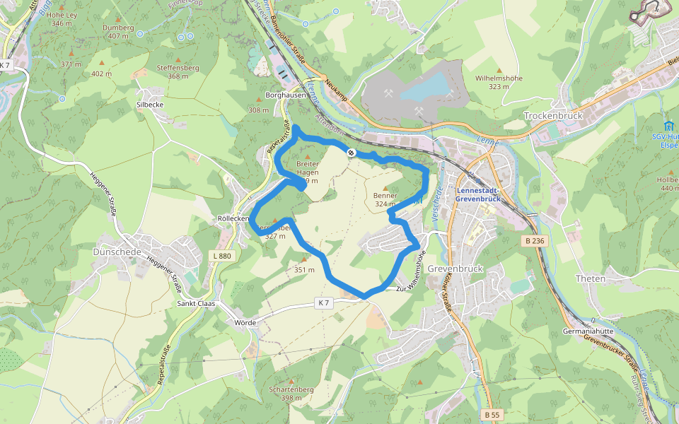 Grevenbrück Rundweg A19 walking route map in Lennestadt
