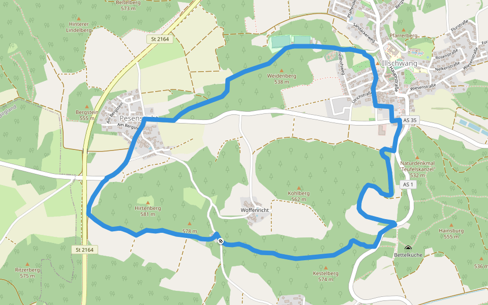 Illschwang Wanderweg 1 walking route map in Illschwang