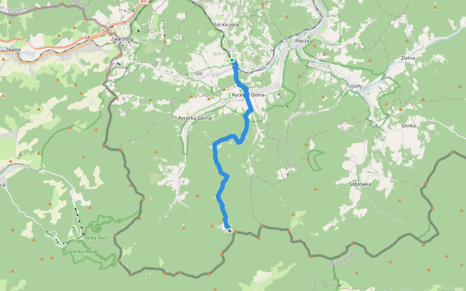 Sól - przełęcz Przegibek walking route map in Sól