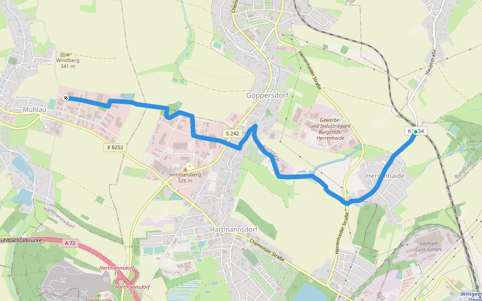 Ww Mühlau Gewerbegeb.-Bahnstrecke Chemnitz/Leipzig walking route map in Burgstädt