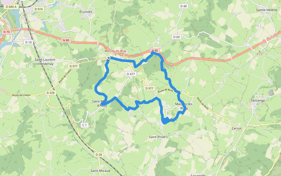 Les Trois Auberges walking route map in Marcilly-lès-Buxy