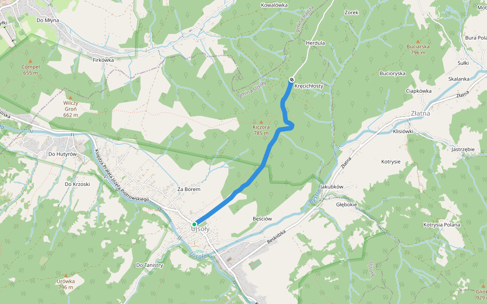 Ujsoły - Kęcichłosty walking route map in Ujsoły