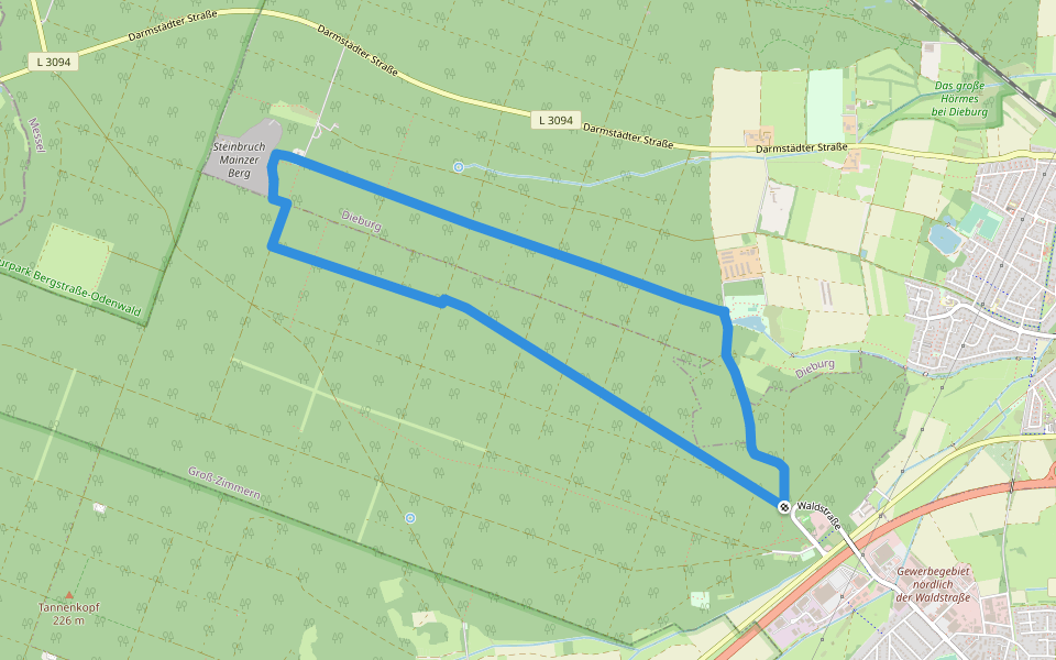 Rundwanderweg Dieburg Spießfeld 3: Moret-Weg walking route map in Groß-Zimmern