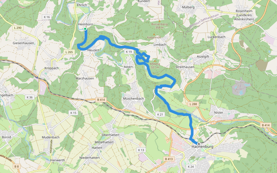 [K] Kölner Weg [08] Heimborn - Hachenburg walking route map in Heimborn