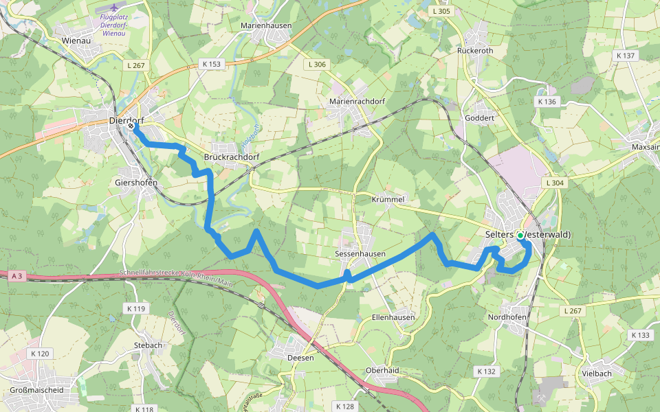 [K] Kölner Weg [13] Selters - Dierdorf walking route map in Verbandsgemeinde Selters