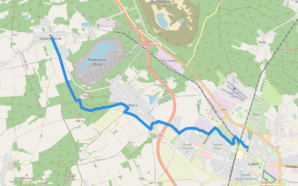 Szklary Górne - Lubin walking route map in Lubin