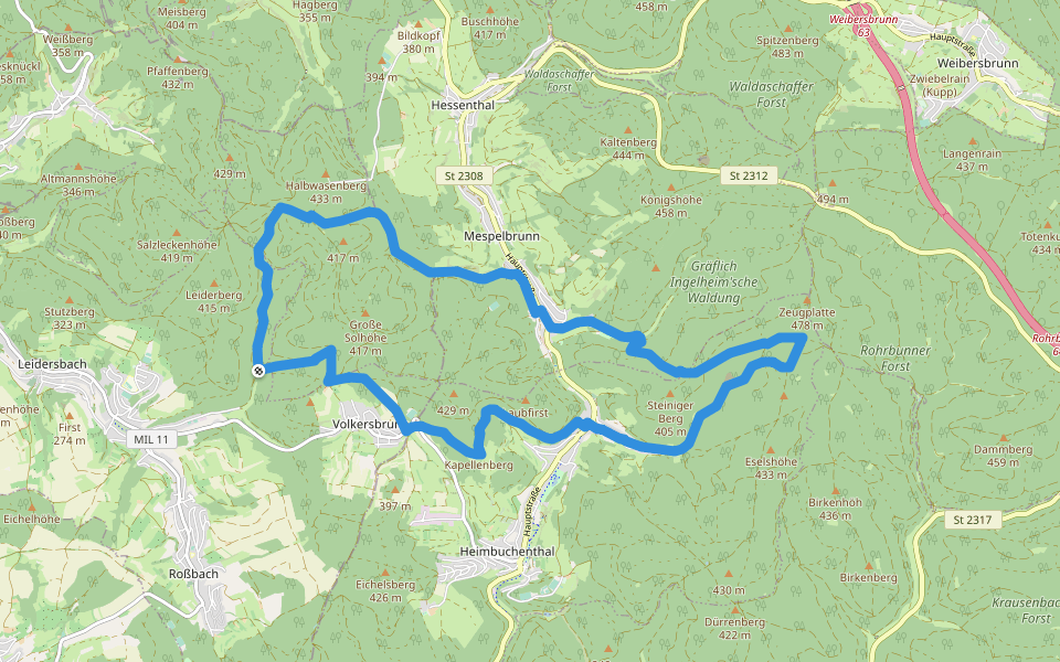 Spessarträuberland Weg 3 walking route map in Leidersbach