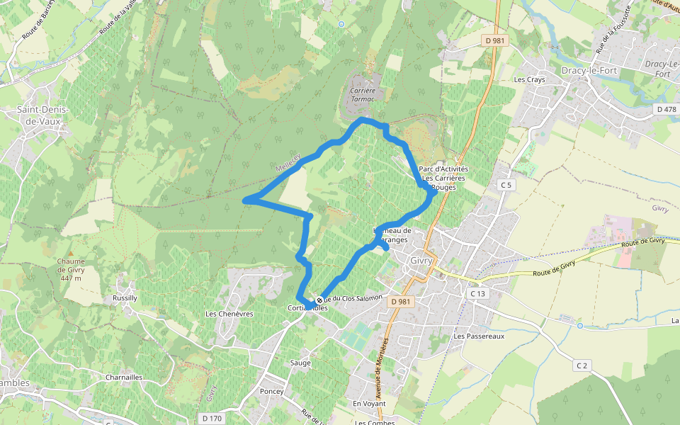 Du Cellier aux Moines walking route map in Givry