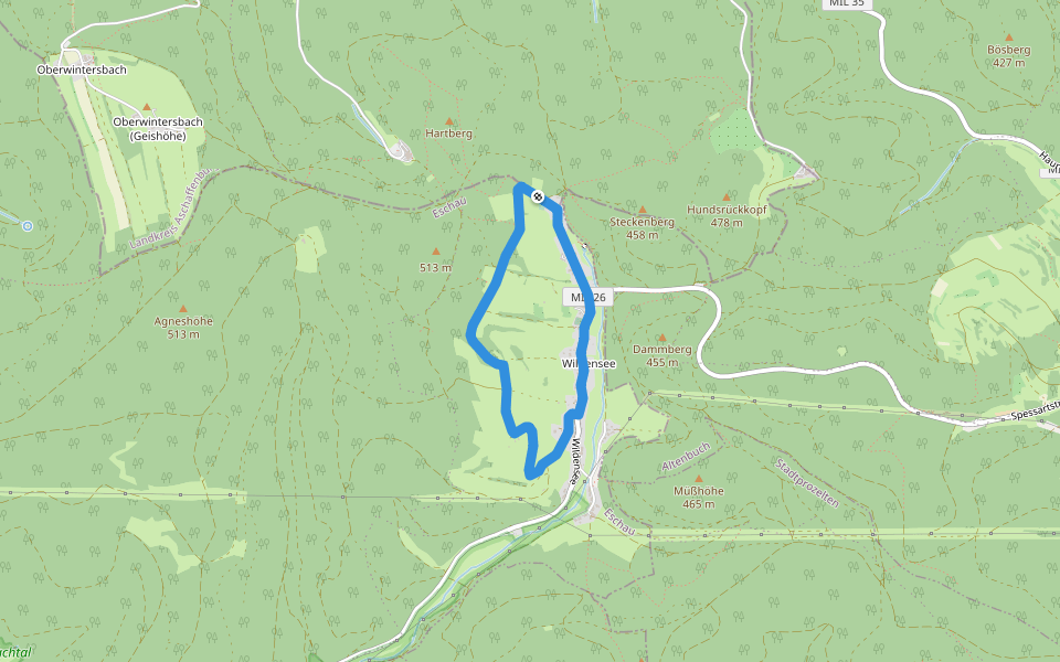 Blauer Pilz, Rundwanderweg Wildensee walking route map in Eschau
