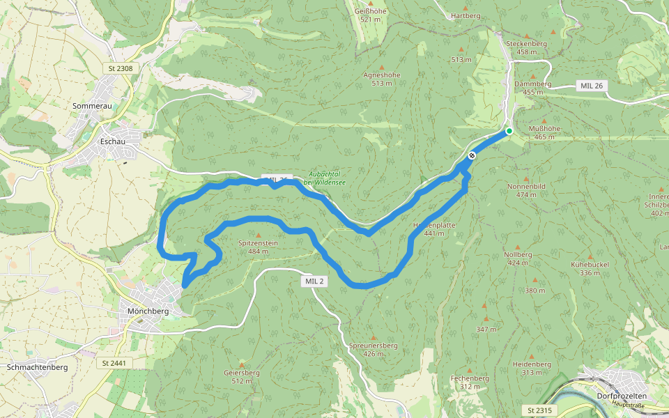 Spessarträuberland Weg 2 walking route map in Eschau
