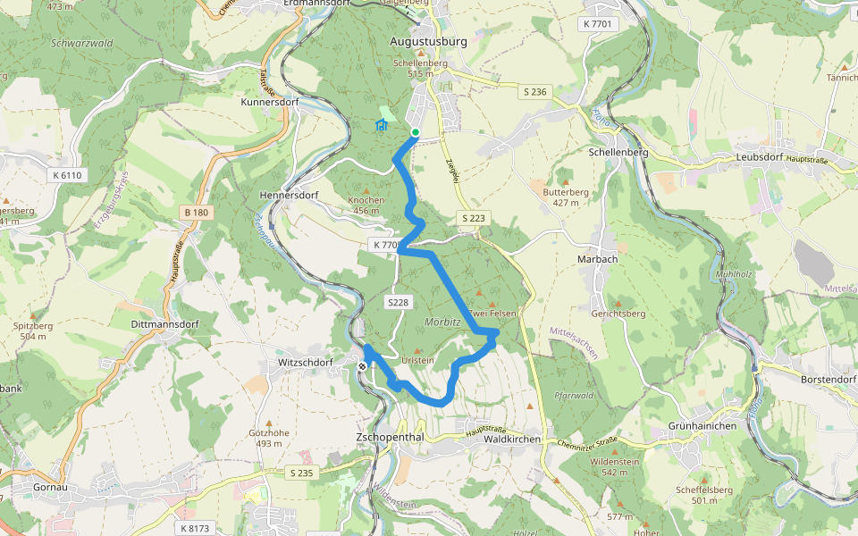 Ww Augustusburg-Witzschdorf in Augustusburg schlecht markiert walking route map in Augustusburg
