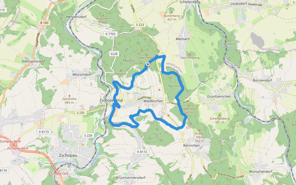 Ww Rundweg Waldkirchen walking route map in Grünhainichen