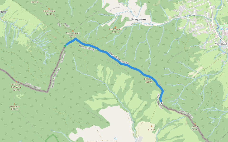 Východokarpatská magistrála walking route map in Ropki