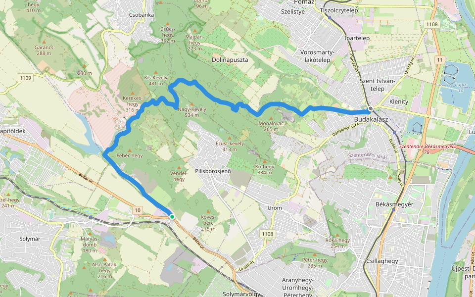 Z (Pilisborosjenő – Kevély-nyereg – Budakalász) walking route map in Solymár