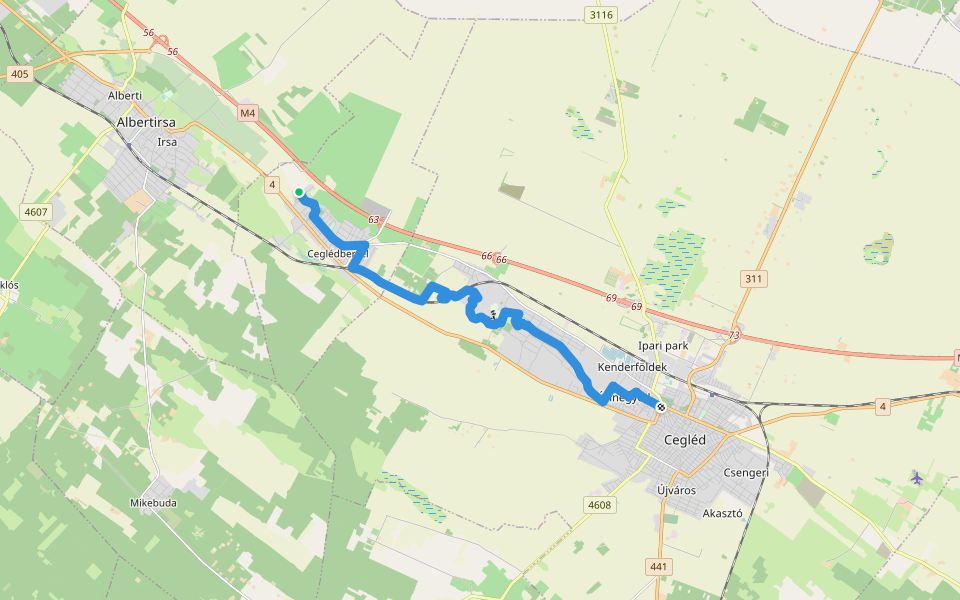 K, Tápiómenti Kék (Tápióbicske – Cegléd) walking route map in Ceglédbercel