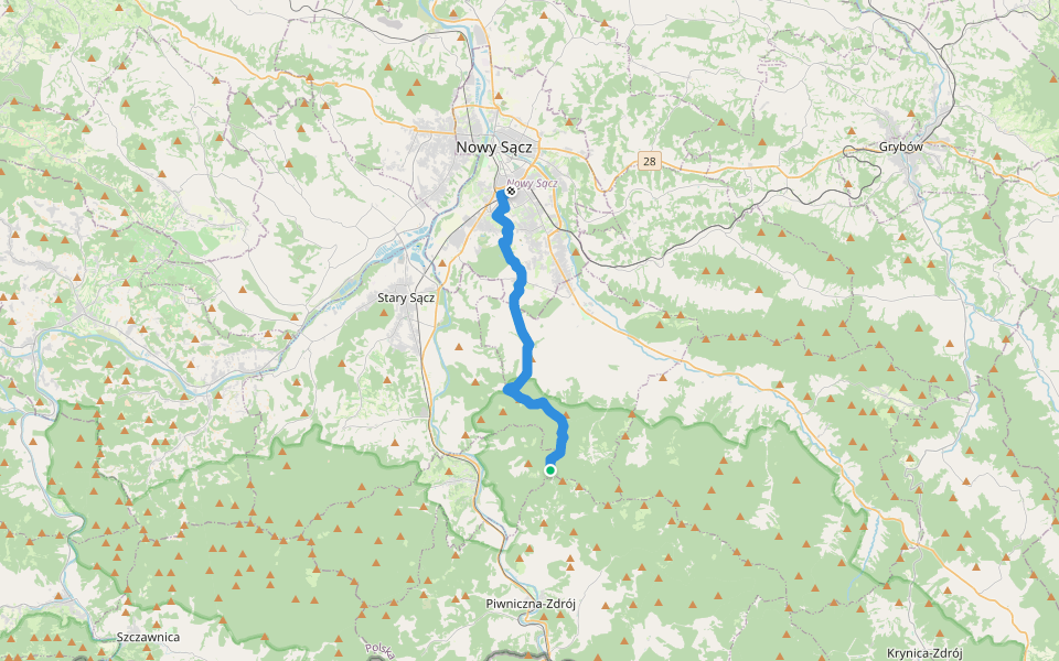 Nowy Sącz - Makowica walking route map in Łomnica-Zdrój