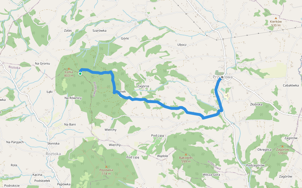 Łyżka - Przyszowa walking route map in Przyszowa