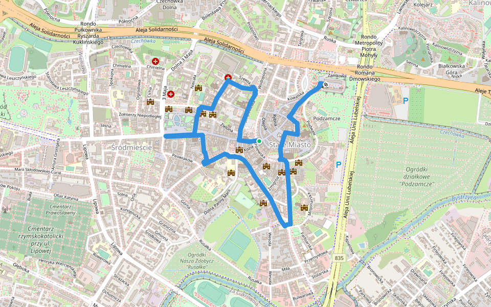 Szlak Zabytków Architektury walking route map in Lublin