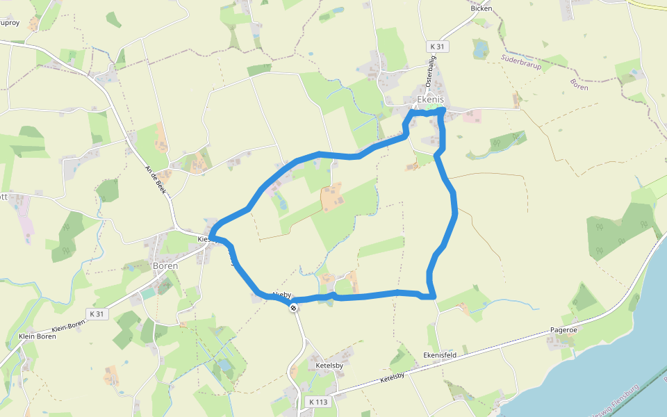Ekenis-Kiesby-Boren walking route map in Boren