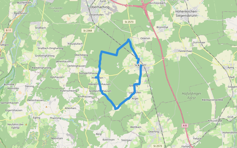 Wanderweg Kapellen und Kirchen Sauerlach walking route map in Sauerlach