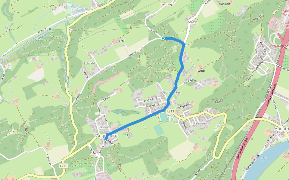 Jakobsweg Böhmen-Bayern-Tirol Variante/Baumgarten walking route map in Angerberg