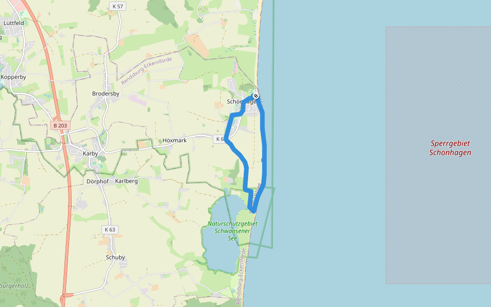 Steilküsten Runde walking route map in Brodersby