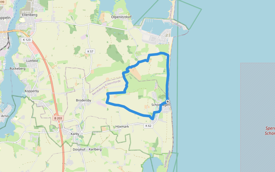 Schönhagen-Brodersby walking route map in Brodersby